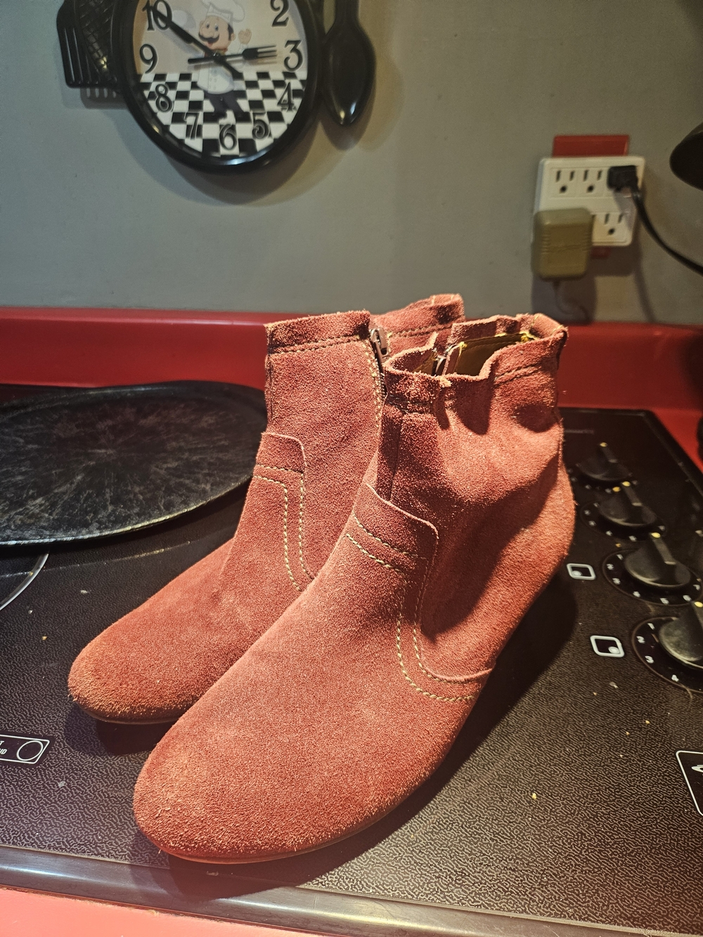 Calvin Klein Rust Red Suede Ankle Booties